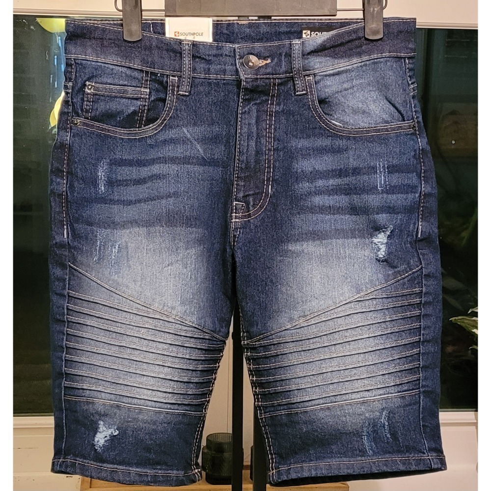 Southpole Denim Shorts Distressed Moto Slim Fit Blue Jeans‎ Size 29 NWT